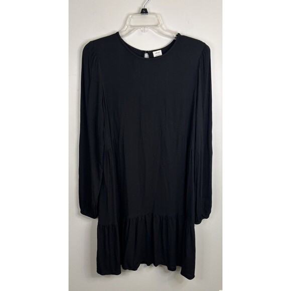 ARITZIA WILFRED Lambrusco Black Drop Waist Mini Dress Large Ruffle LS Crepe - Picture 1 of 10